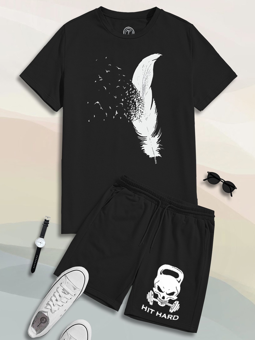 

TRIPR Men Graphic Printed Cotton Tracksuits, Black