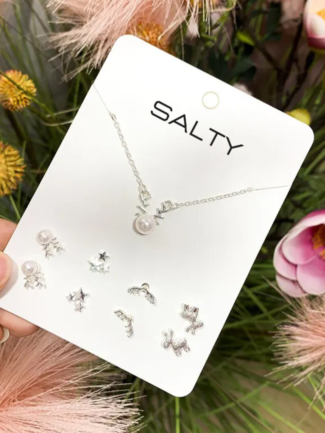 

SALTY Set Of 4 Pair of Earrings Necklace & Earrings, Silver