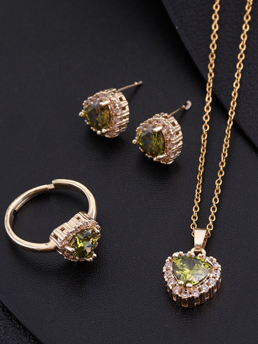 

SALTY Anti-Tarnish Stone-Studded Jewellery Set & Finger Ring, Gold