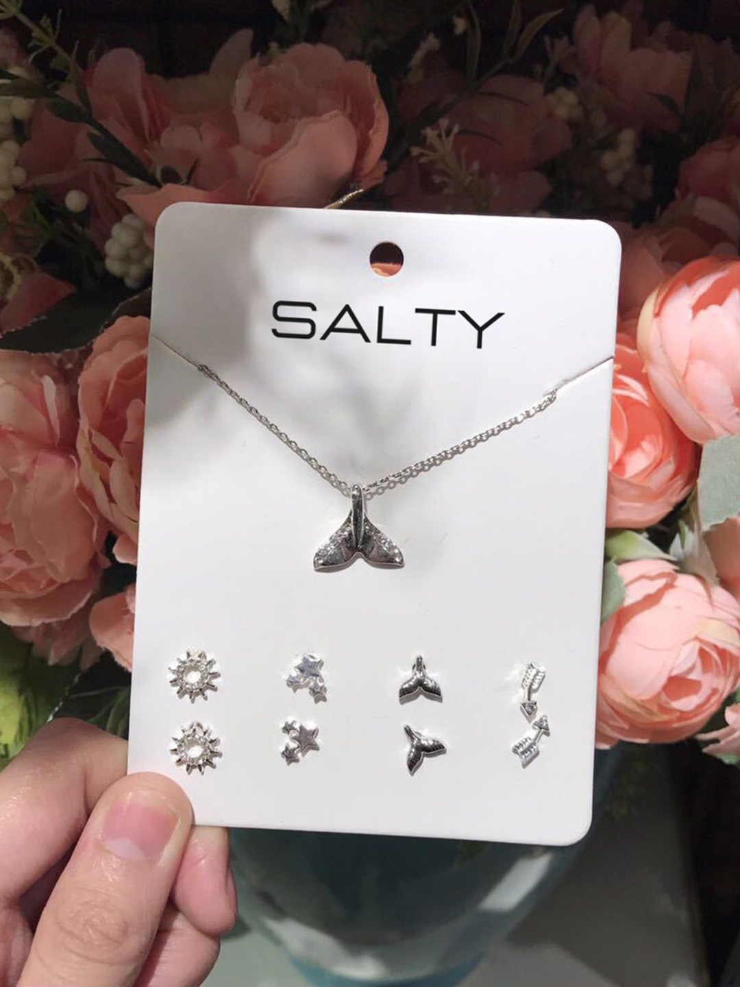 

SALTY Set Of 4 Studs Necklace & Earrings, Silver