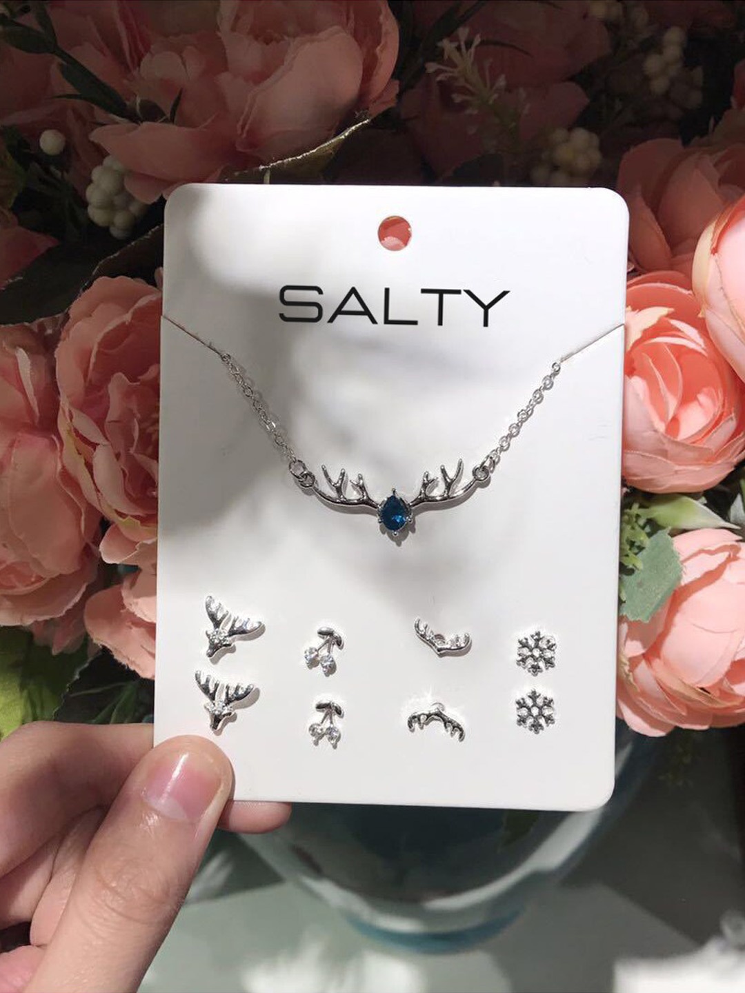 

SALTY Silver-Plated Stone Studded Reindeer Jewellery Set