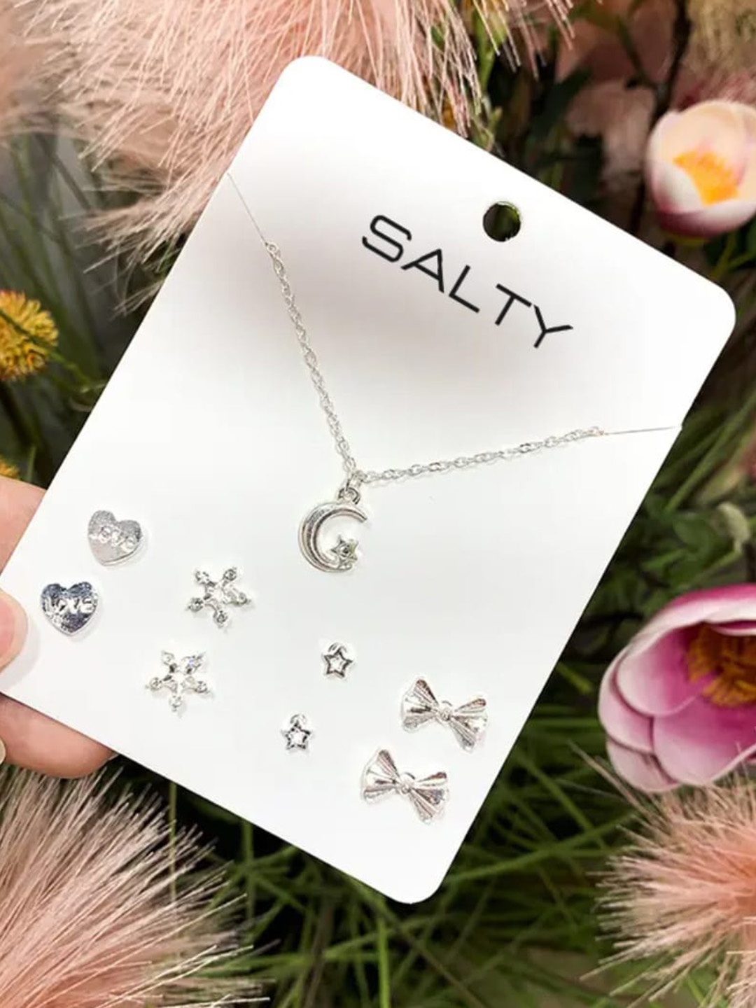 

SALTY Set Of 4 Necklace & Studs Jewellery Set, Silver
