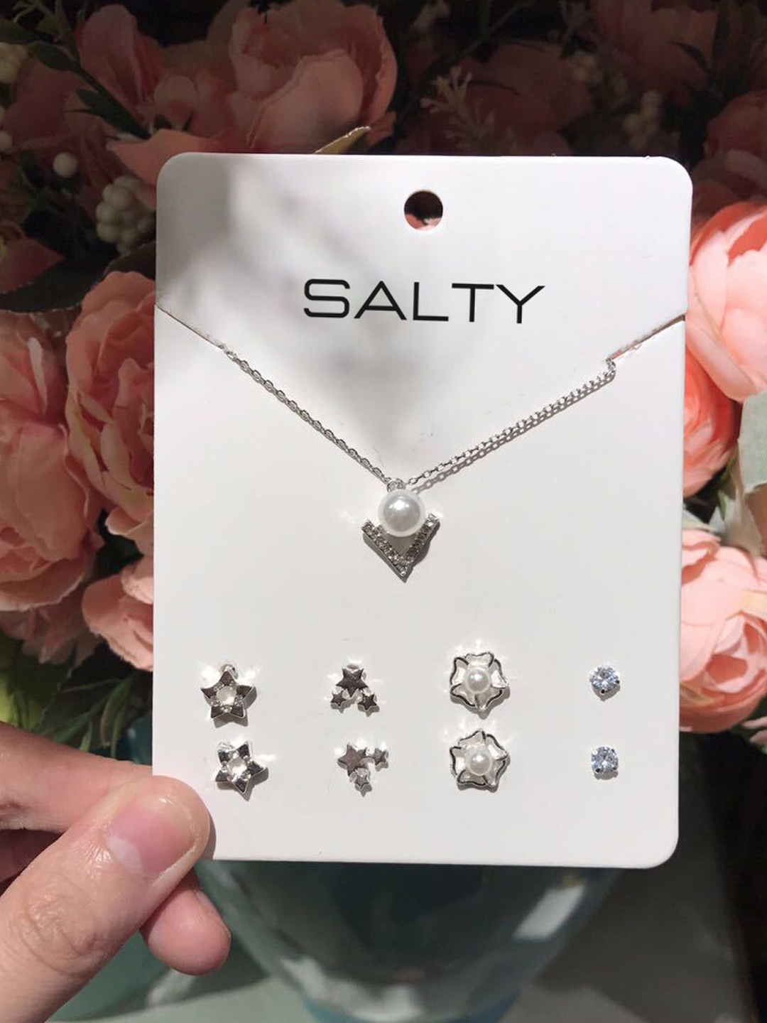 

SALTY Silver-Plated Stone Studded Jewellery Set