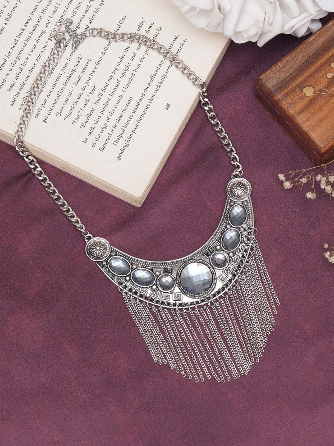 

Mali Fionna Silver-Plated Stone-Studded Tasselled Necklace