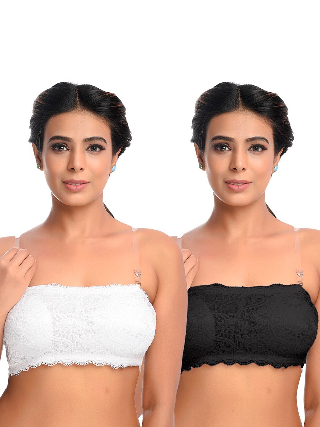 

SASHU Pack Of 2 Floral Medium Coverage All Day Comfort Seamless Cotton Bandeau Bra, White