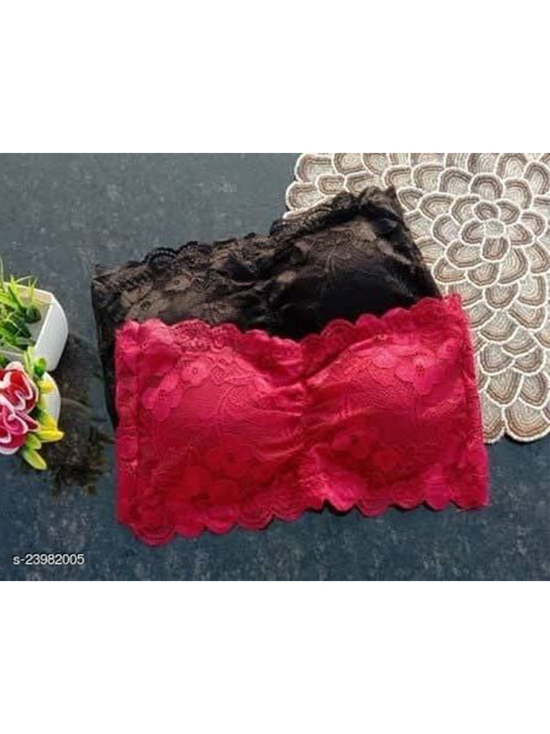 

SASHU Pack Of 2 Lace Medium Coverage All Day Comfort Seamless Cotton Bandeau Bra, Maroon