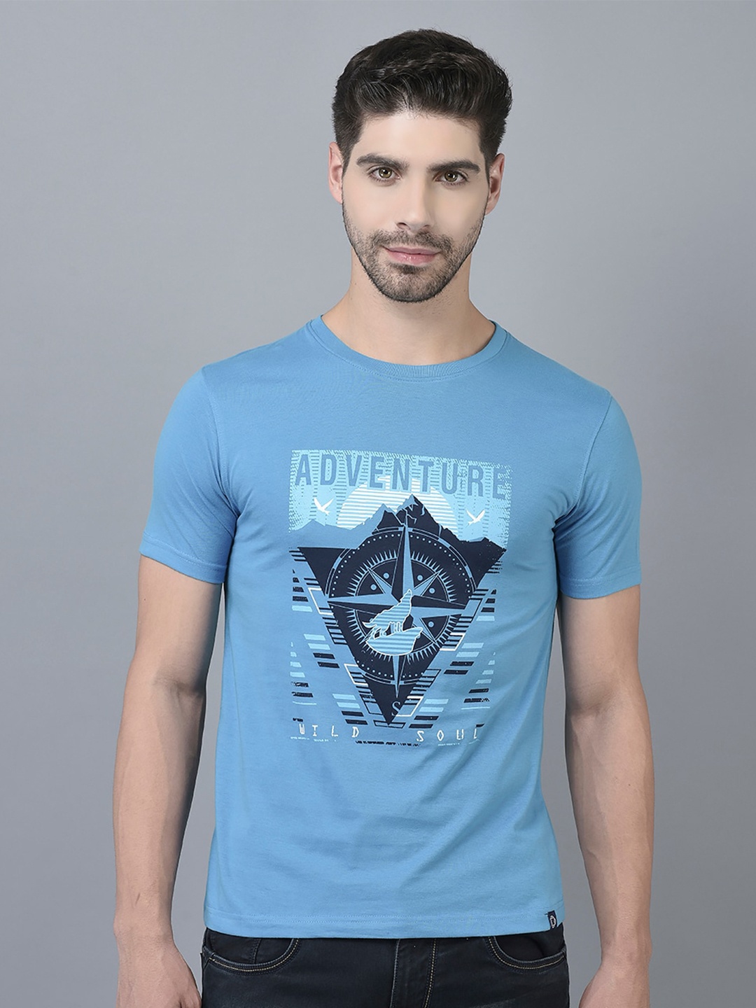 

Dollar Graphic Printed Cotton Casual T-shirt, Blue
