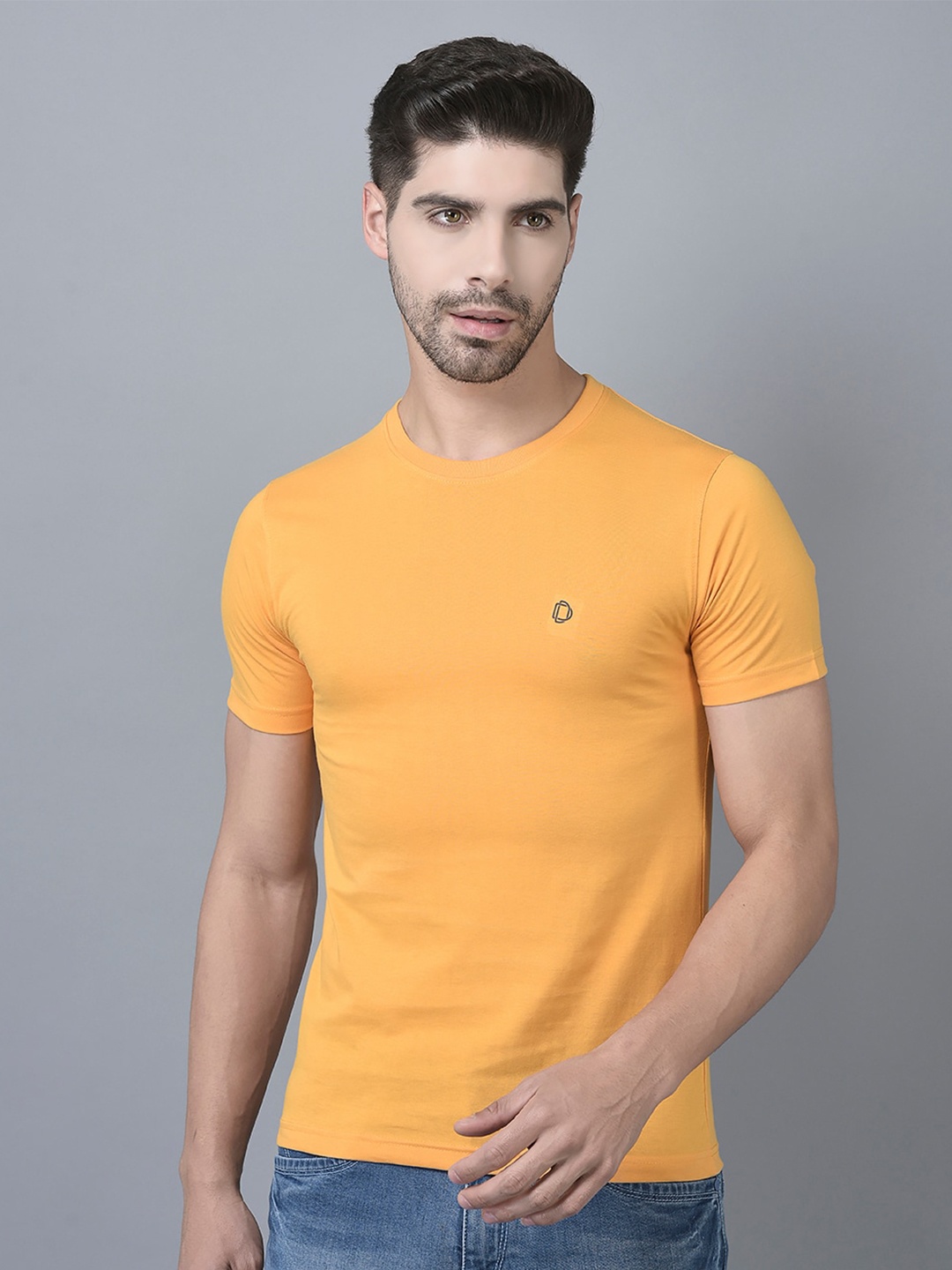 

Dollar Round Neck Cotton Casual T-shirt, Yellow