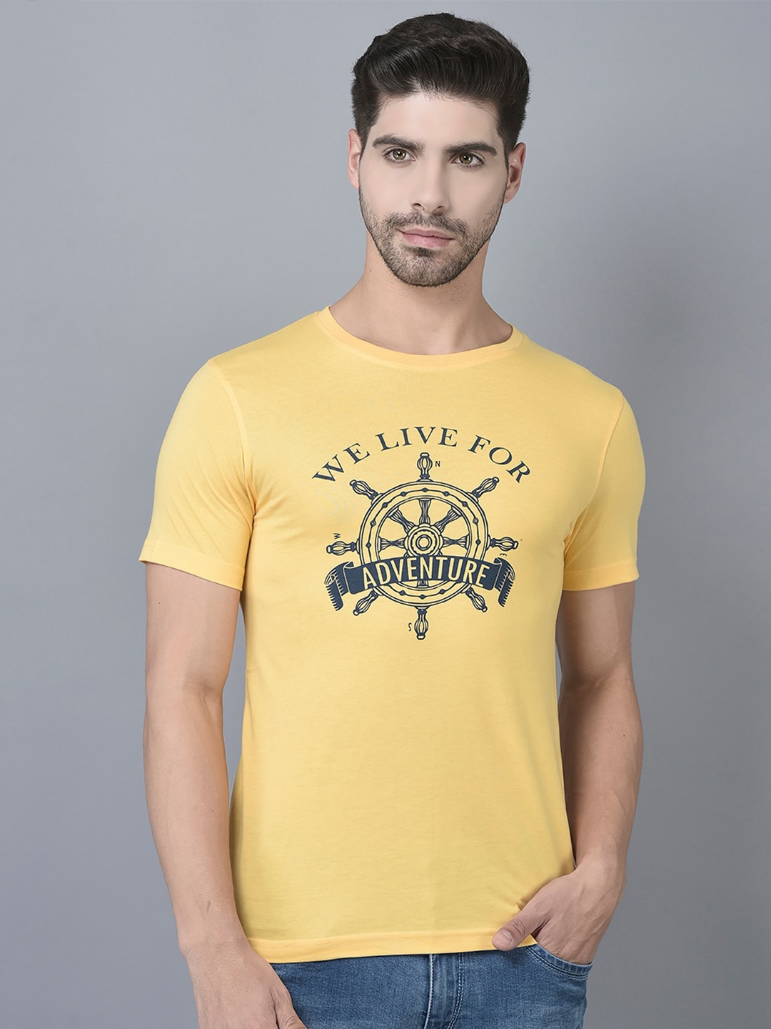 

Dollar Typography Printed Cotton Casual T-shirt, Yellow