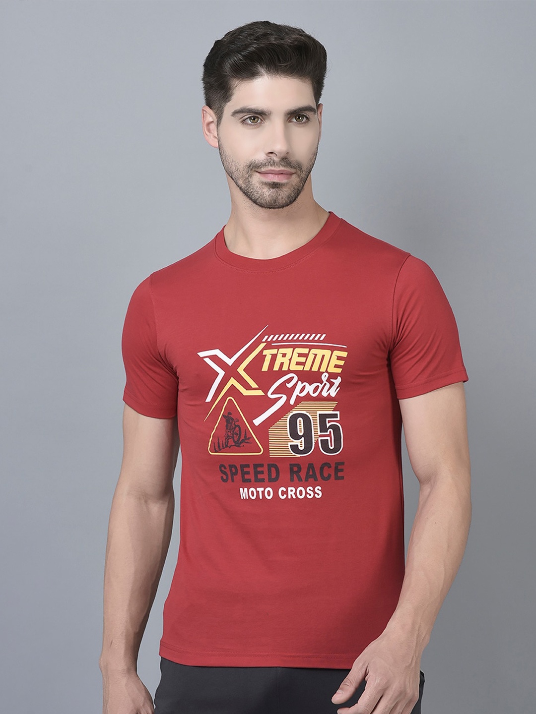

Dollar Typography Printed Cotton Casual T-shirt, Red
