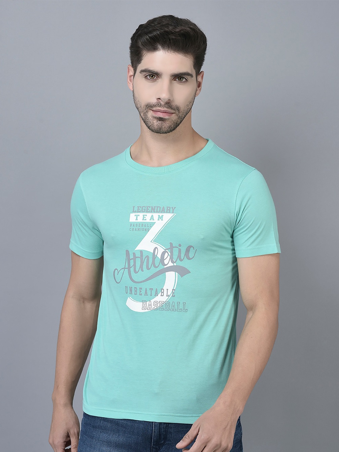 

Dollar Typography Printed Cotton T-shirt, Turquoise blue