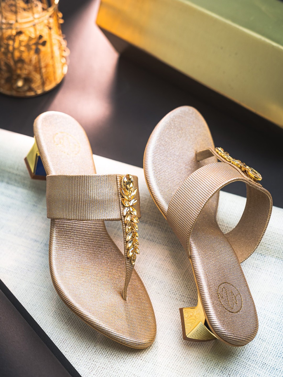 

NR By Nidhi Rathi Embellished Textured Block Heels, Gold