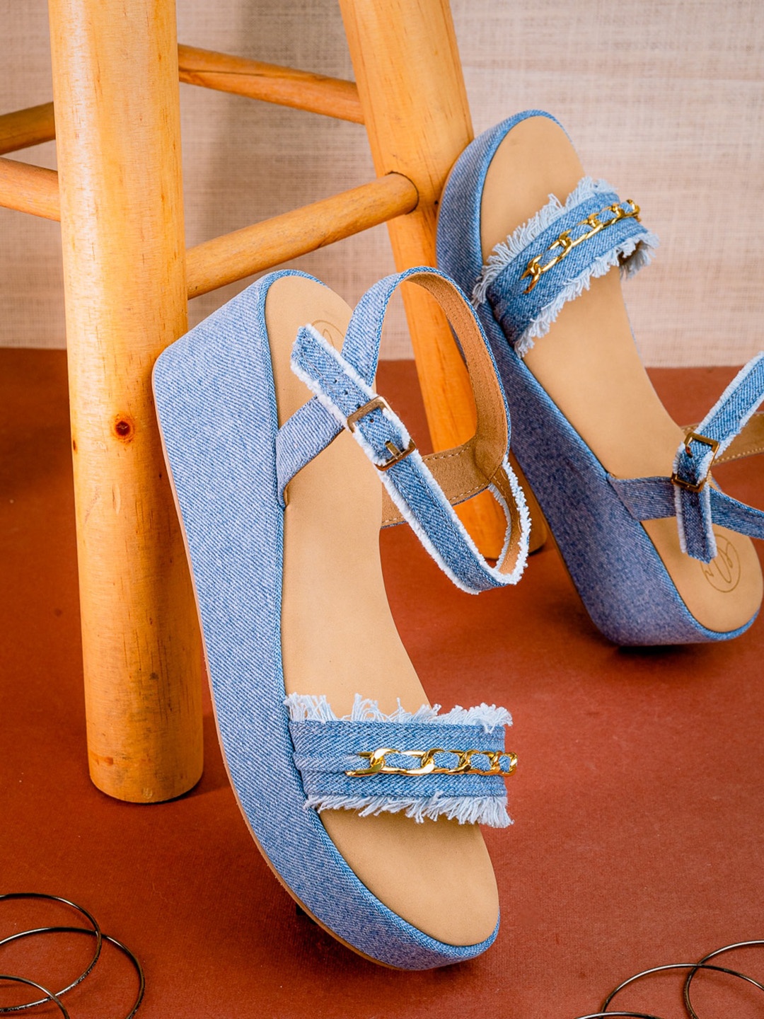 

NR By Nidhi Rathi Embellished Open Toe Wedges With Backstrap, Blue