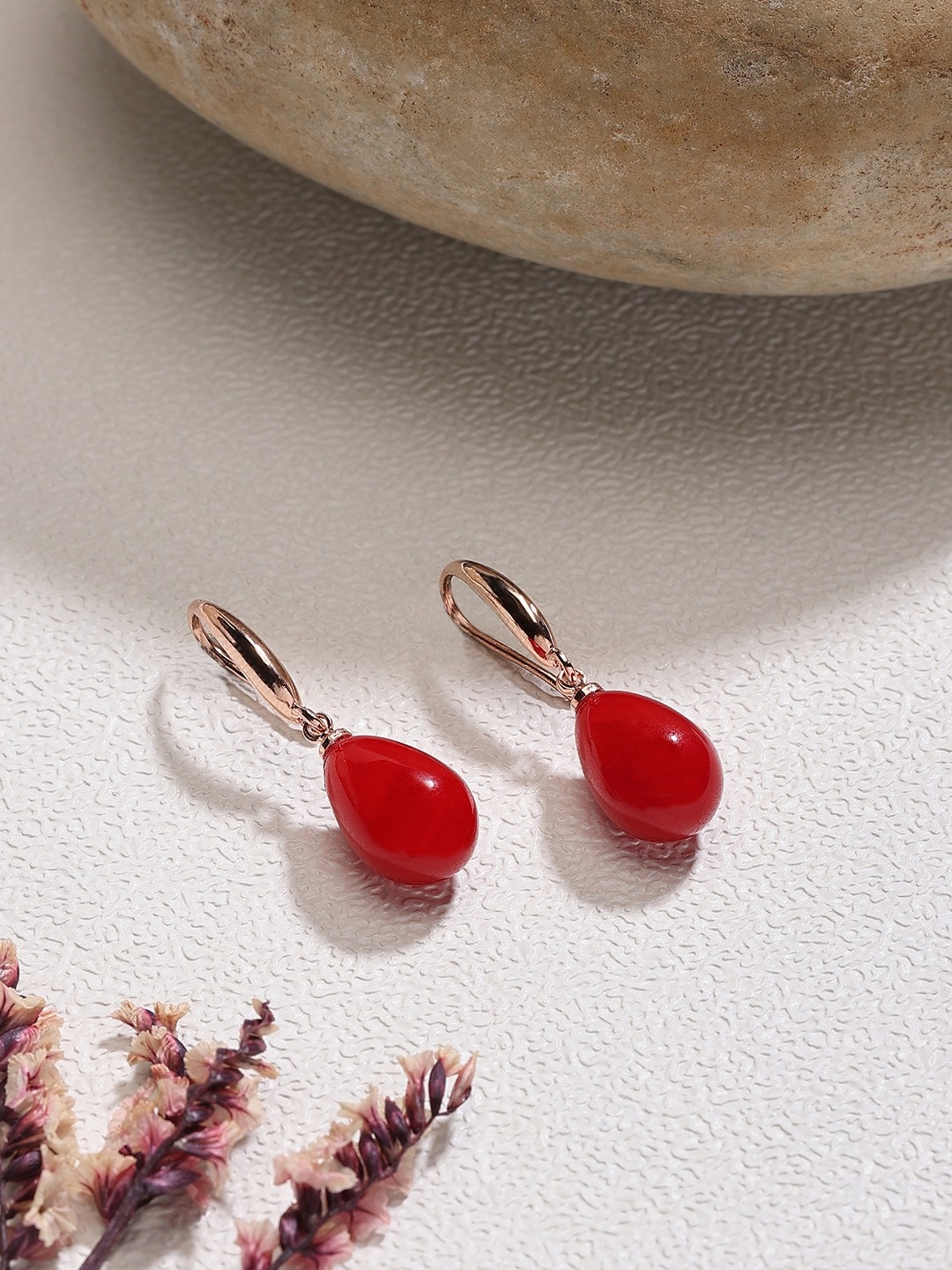 

Zaveri Pearls Gold-Plated Contemporary Drop Earrings, Red