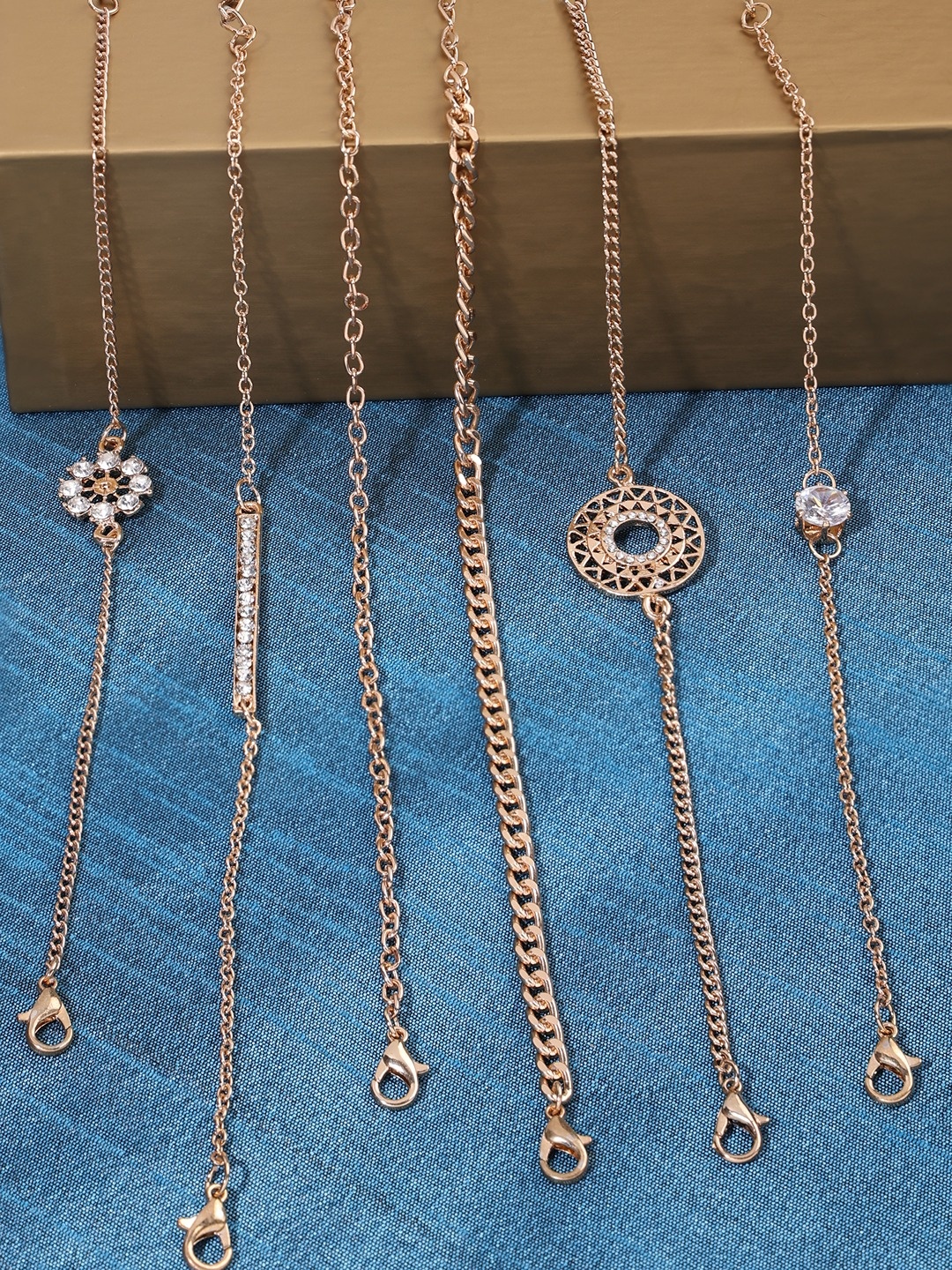 

Zaveri Pearls Women Set of 6 Gold-Plated Link Bracelets