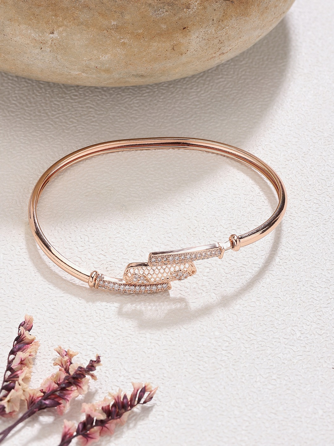 

Zaveri Pearls Women Rose Gold-Plated CZ Kada Bracelet