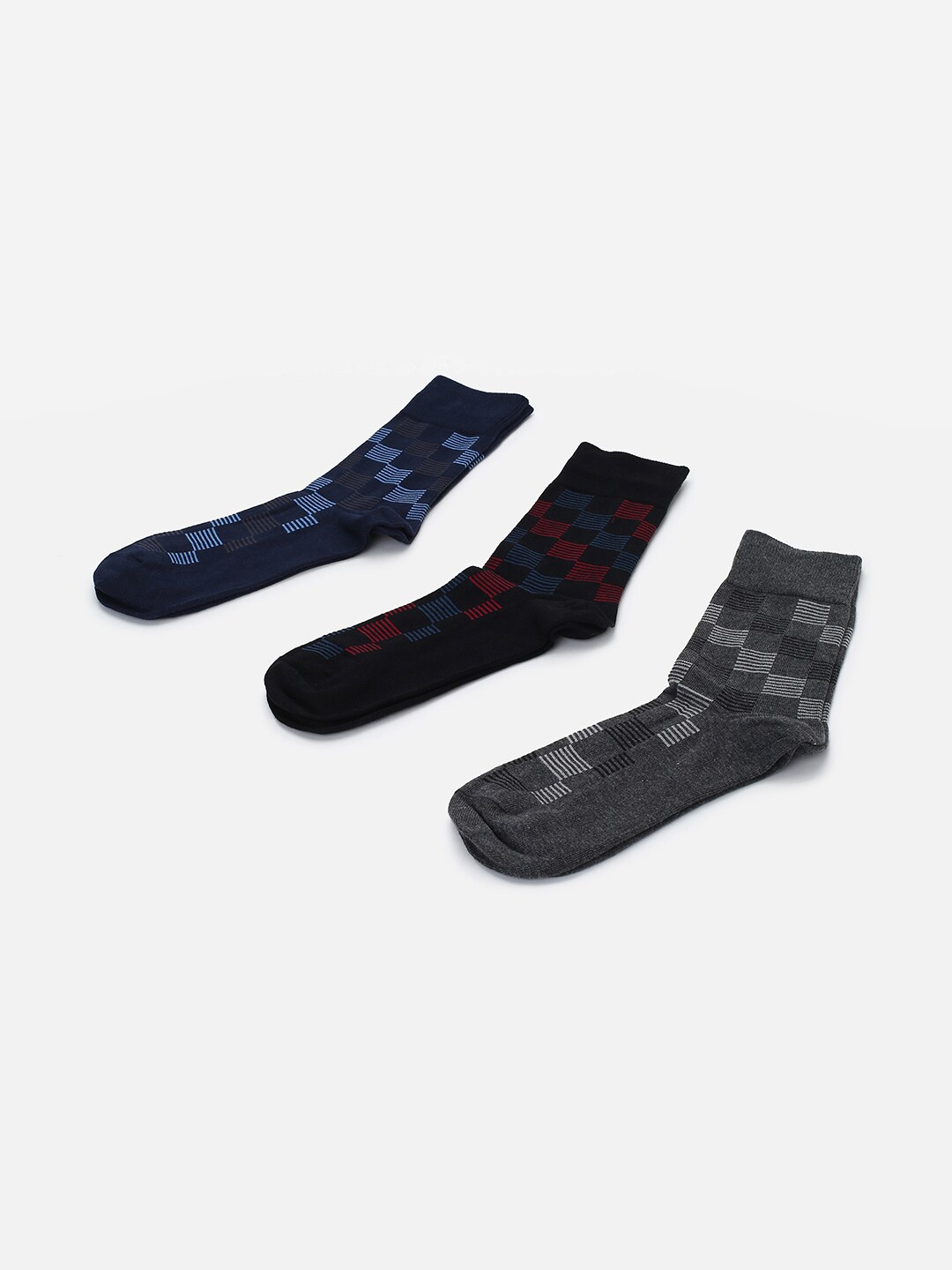 

max Men Pack Of 3 Patterned Calf-Length Socks, Navy blue