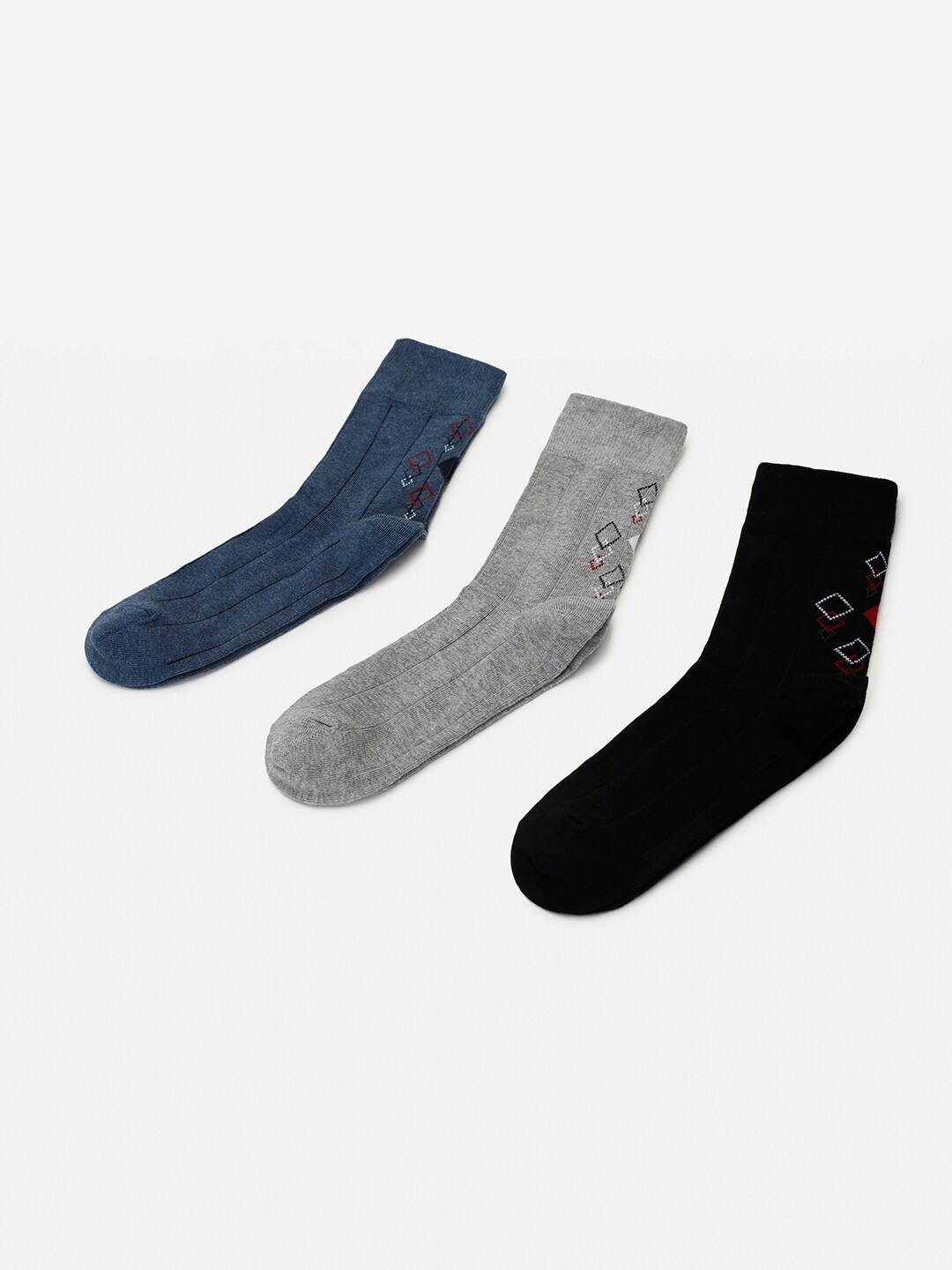 

max Men Pack Of 3 Patterned Calf-Length Socks, Blue