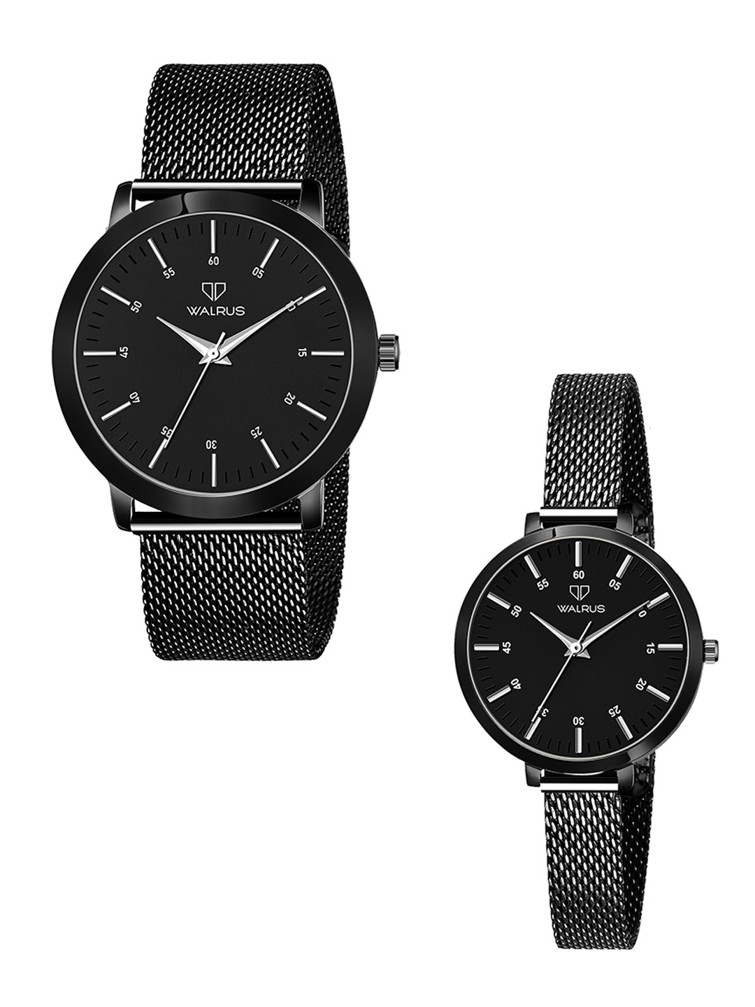 

Walrus Brass Dial & Stainless Steel Straps Analogue His & her Watches, Black