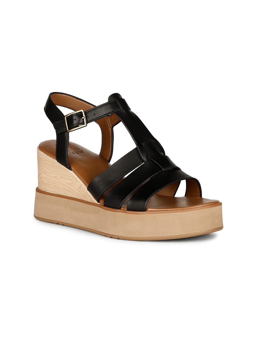 

Naturalizer Barrett Open Toe Leather Wedges With Backstrap, Black