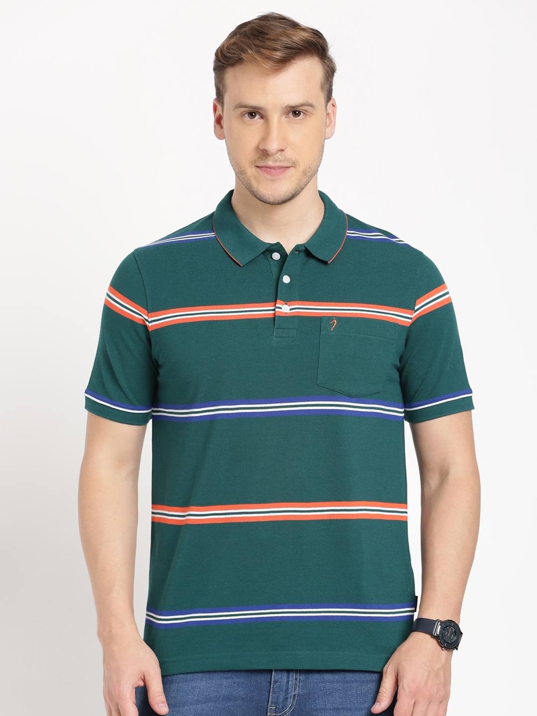 

Indian Terrain Striped Polo Collar T-shirt, Blue