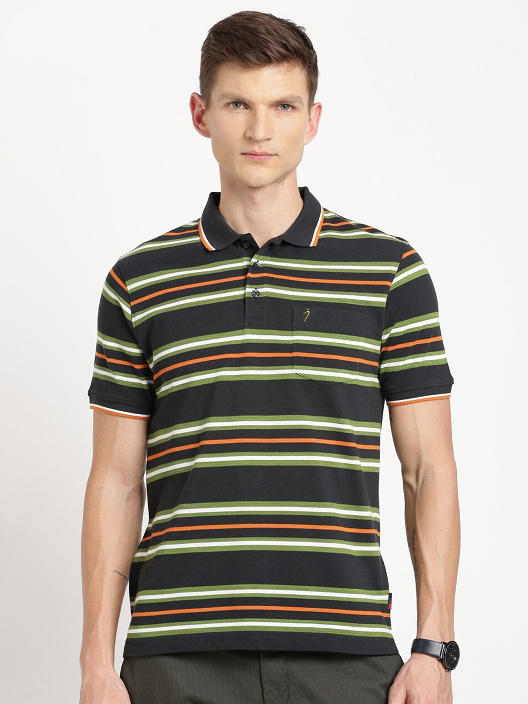 

Indian Terrain Striped Polo Collar T-shirt, Green