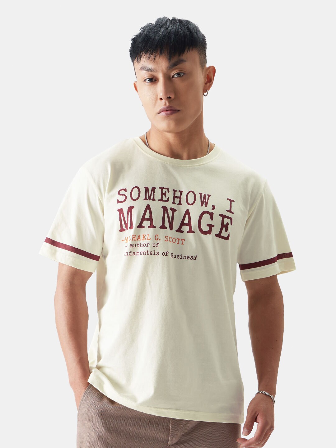 

The Souled Store Cream Typography Printed Round Neck T-shirt