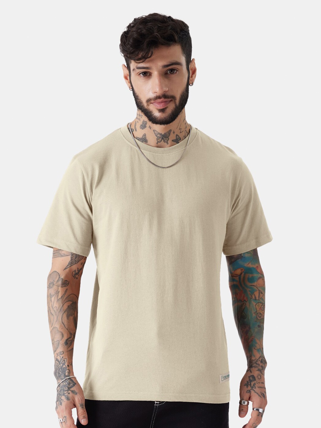 

The Souled Store Beige Round Neck Regular Fit T-shirt