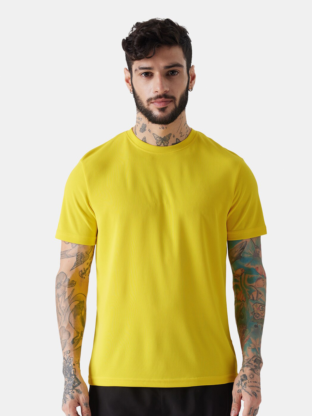 

The Souled Store Yellow Round Neck Slim Fit Training Or Gym Sports T-shirt