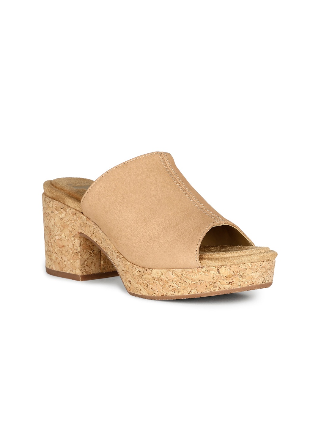 

Hush Puppies Textured Peep Toes Leather Platform Heels, Beige