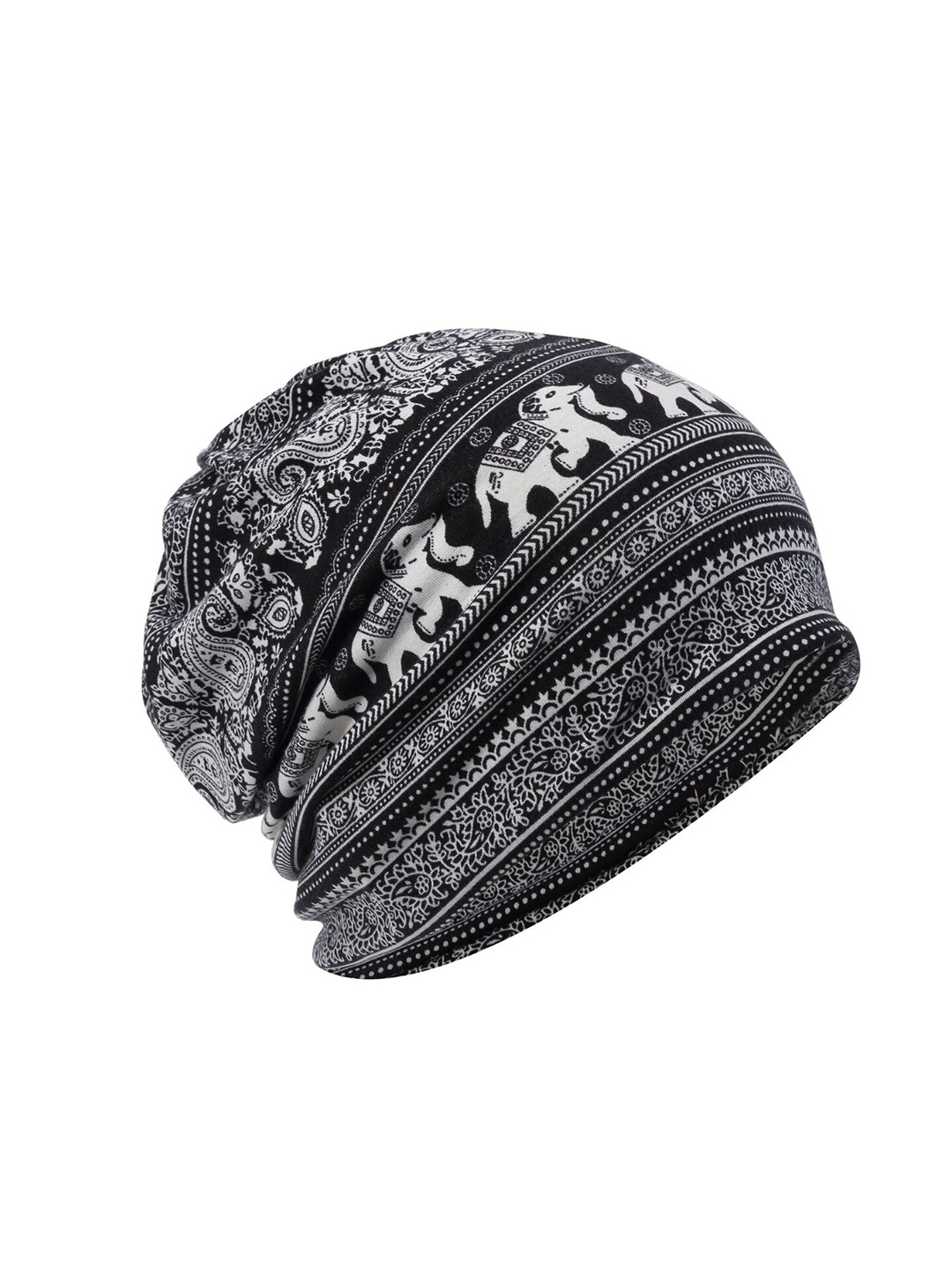 

YOUSTYLO Printed Soft Cotton Slouchy Beanie, Black