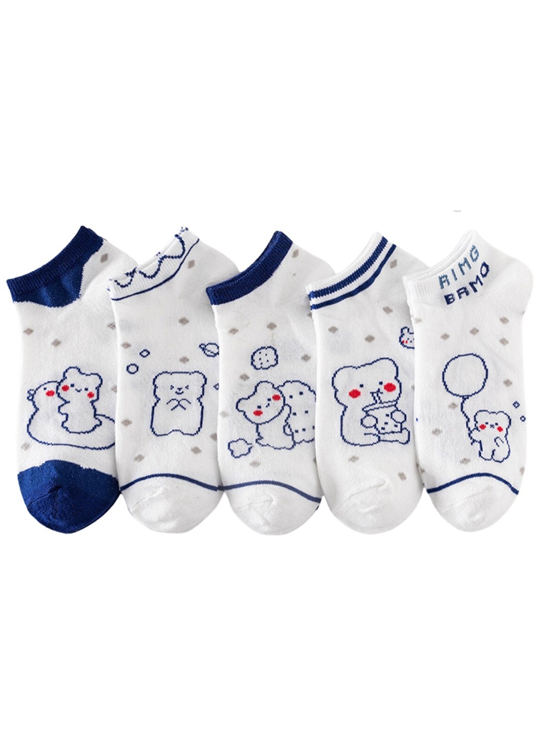 

YOUSTYLO Men Pack Of 5 Patterned Cotton Bamboo Ankle -Length Socks, White