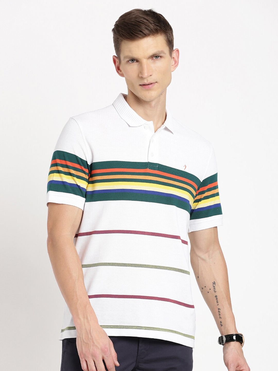 

Indian Terrain Striped Polo Collar Slim Fit T-shirt, White