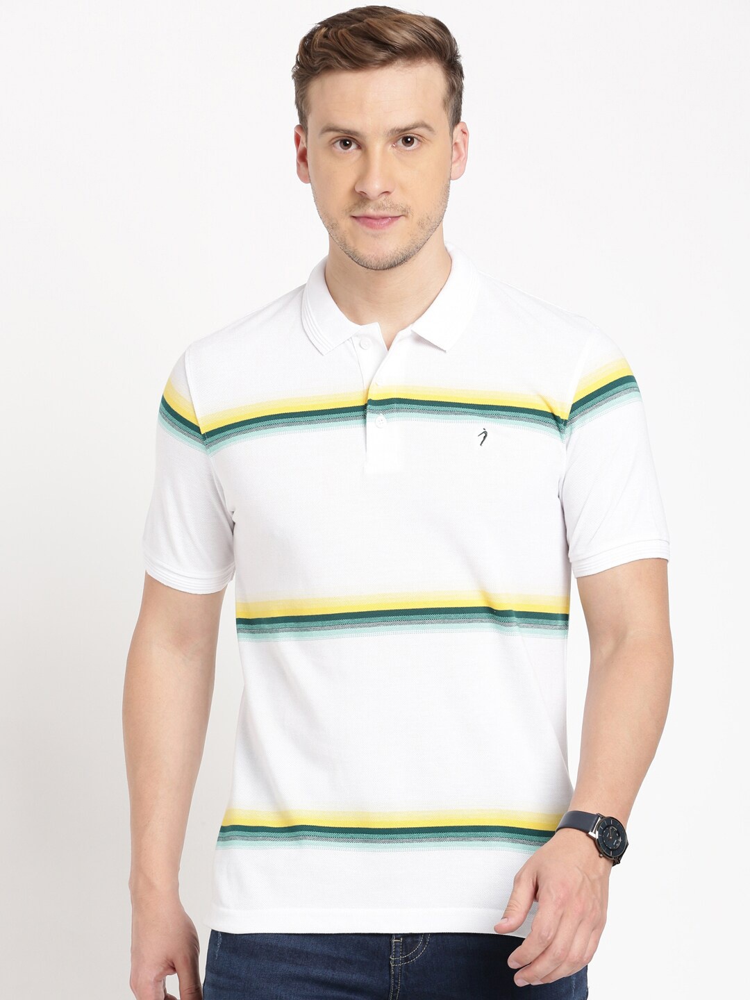 

Indian Terrain Striped Polo Collar Slim Fit T-shirt, White