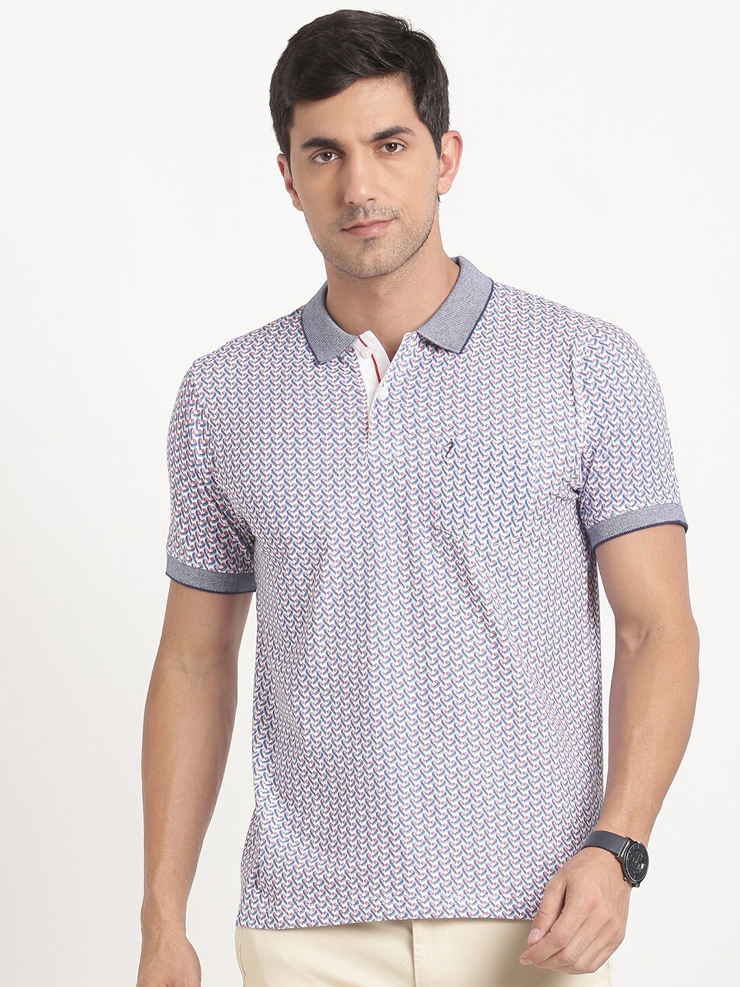 

Indian Terrain Geometric Printed Polo Collar Slim Fit T-shirt, Blue