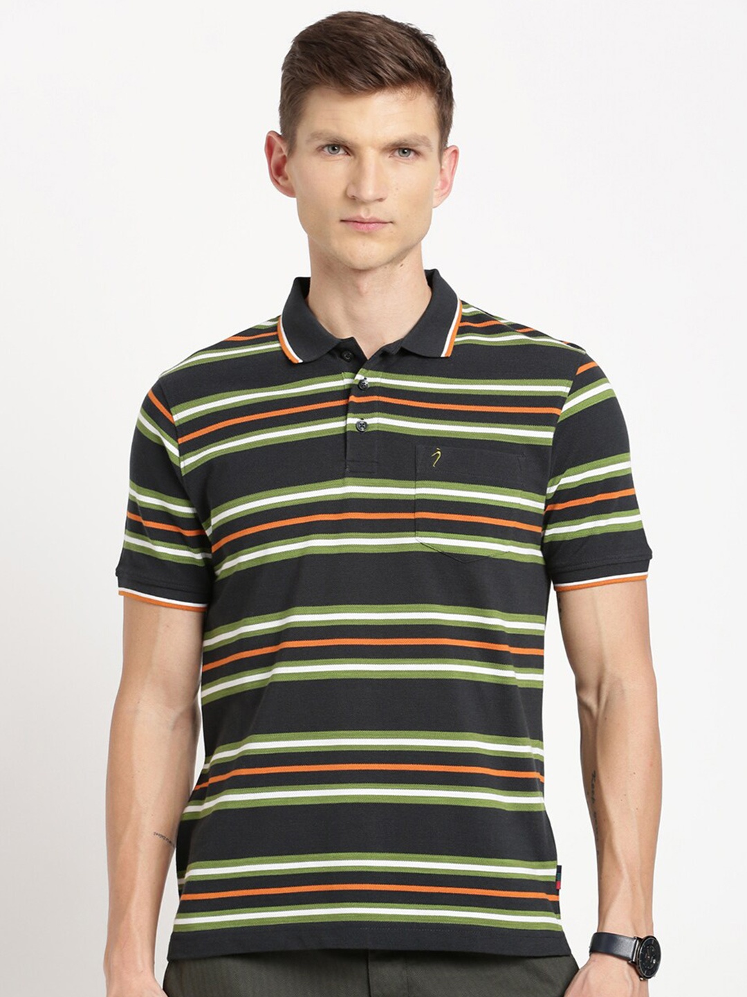 

Indian Terrain Striped Polo Collar Slim Fit T-shirt, Grey