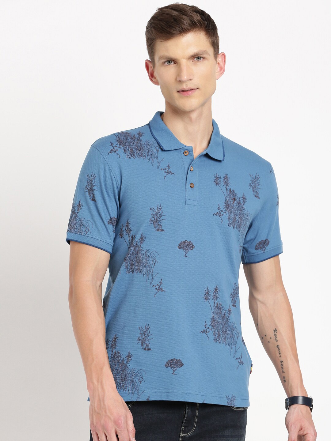 

Indian Terrain Tropical Printed Polo Slim Fit T-shirt, Blue