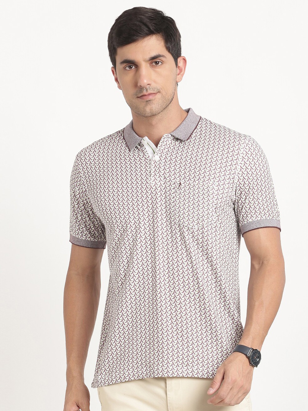 

Indian Terrain Conversational Printed Polo Collar Slim Fit T-shirt, Brown