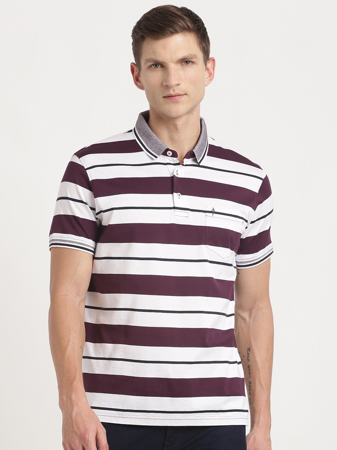 

Indian Terrain Striped Polo Collar Slim Fit T-shirt, Purple