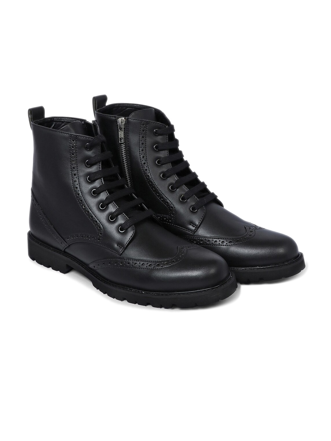 

GRIFFIN Men Textured High-Top Brogue Regular Boots, Black