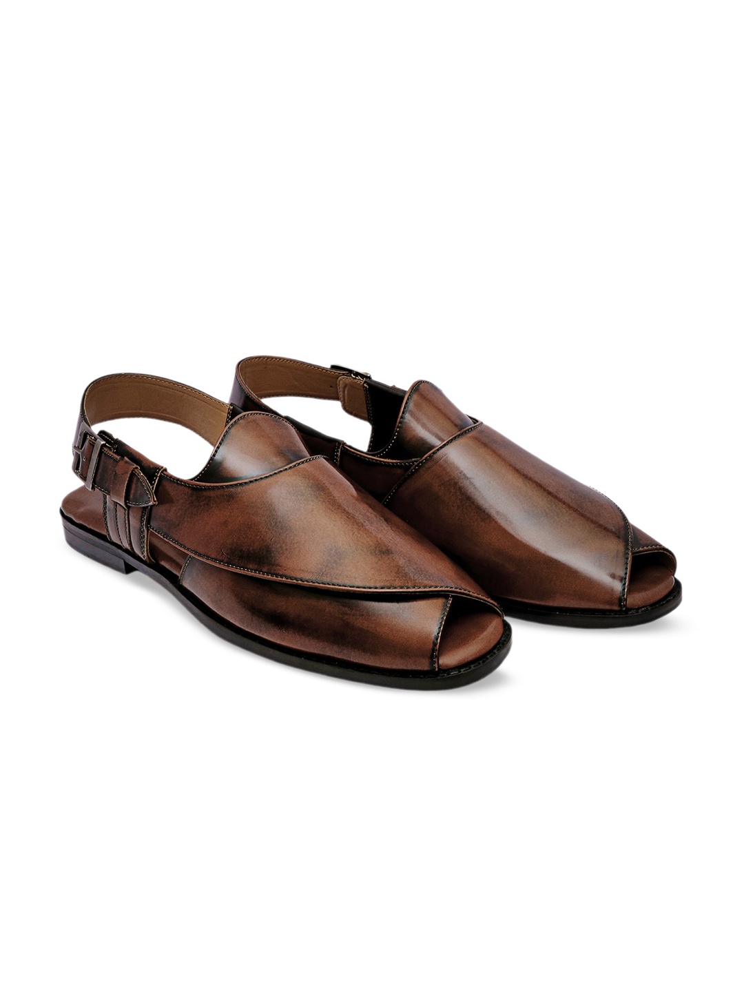 

GRIFFIN Men Peep Toe Leather Shoe-Style Sandals, Tan