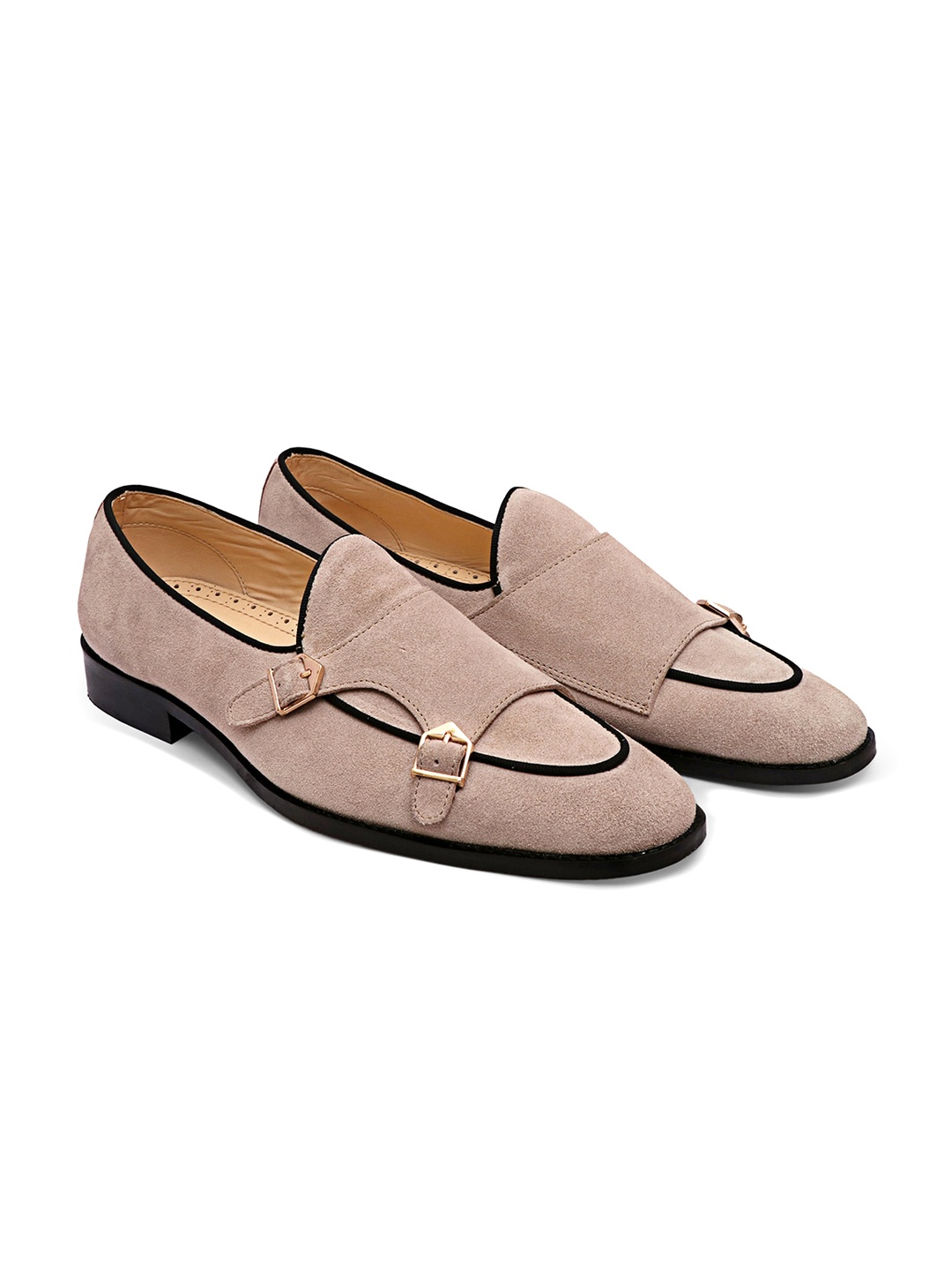 

GRIFFIN Men Buckled Latex Lined Suede Loafers, Beige