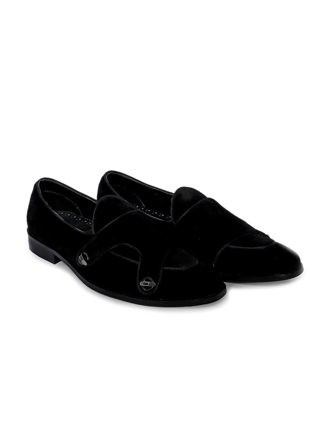 

GRIFFIN Men Latex Lined Suede Buckled Loafers, Black