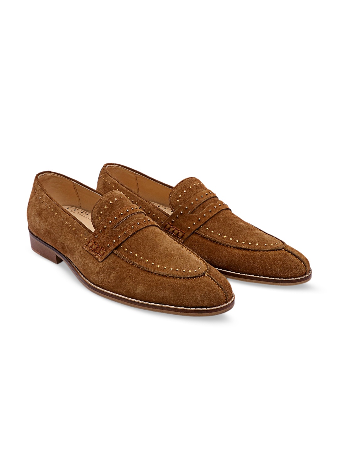 

GRIFFIN Men Embellished Latex Lined Suede Loafers, Tan