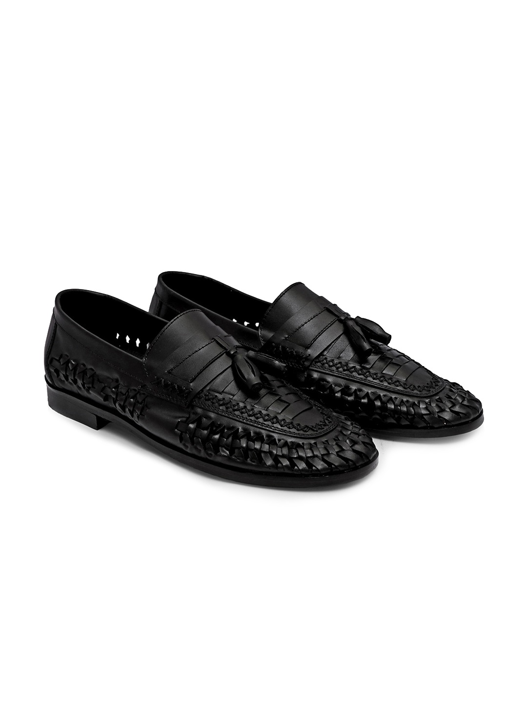 

GRIFFIN Men Latex Lined Leather Tassel Loafers, Black