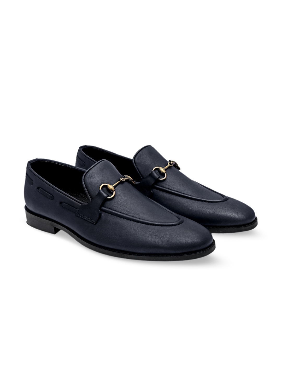 

GRIFFIN Men Textured Leather Horsebit Loafers, Navy blue