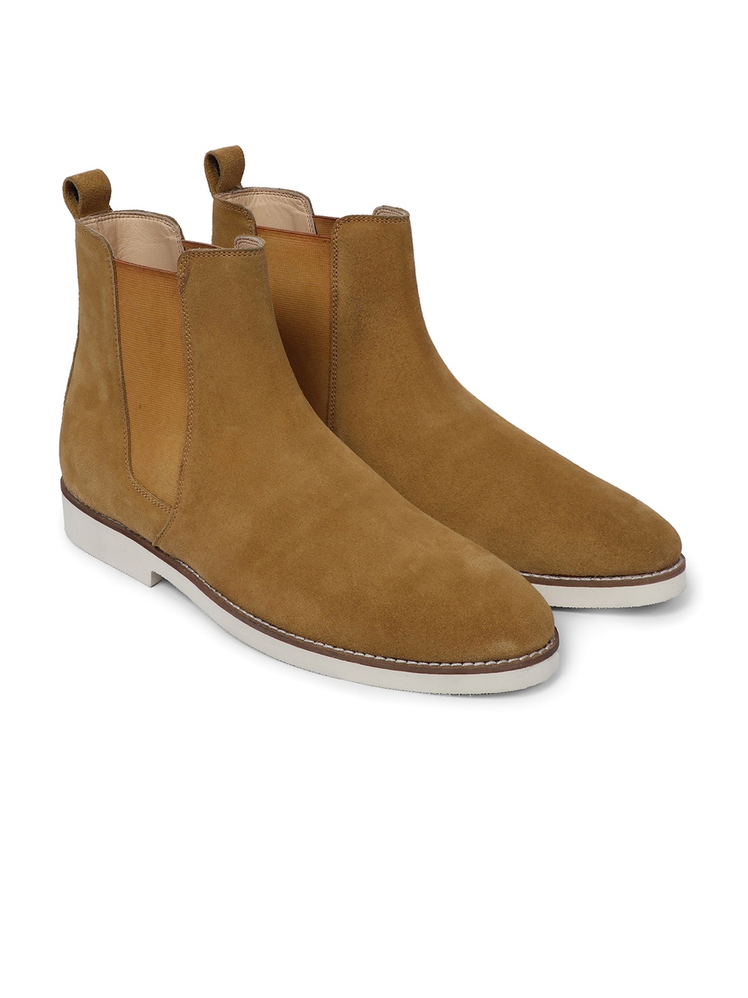

GRIFFIN Men Leather High-Top Chelsea Boots, Camel brown