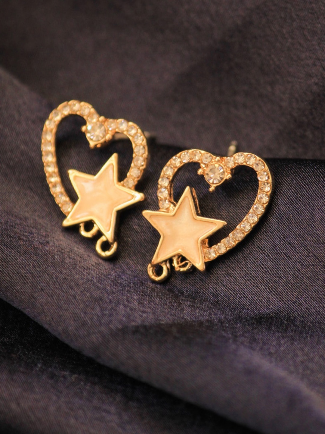 

SALTY Artificial Stones Heart Shaped Studs Earrings, Gold