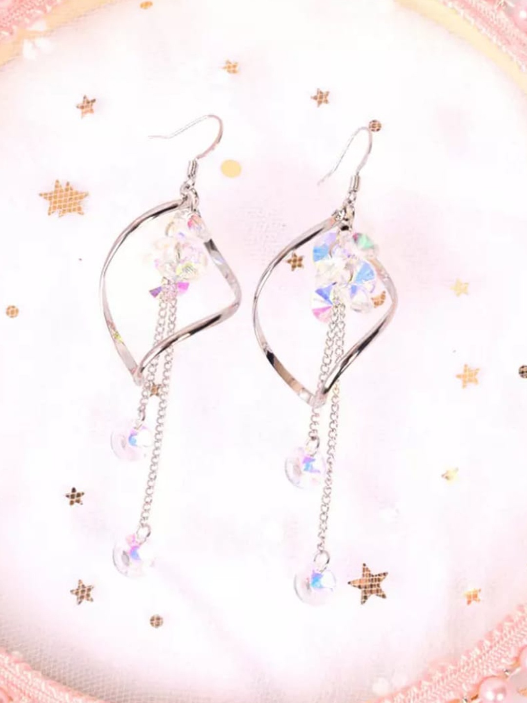 

SALTY Crystal Studded Contemporary Drop Earrings, Silver