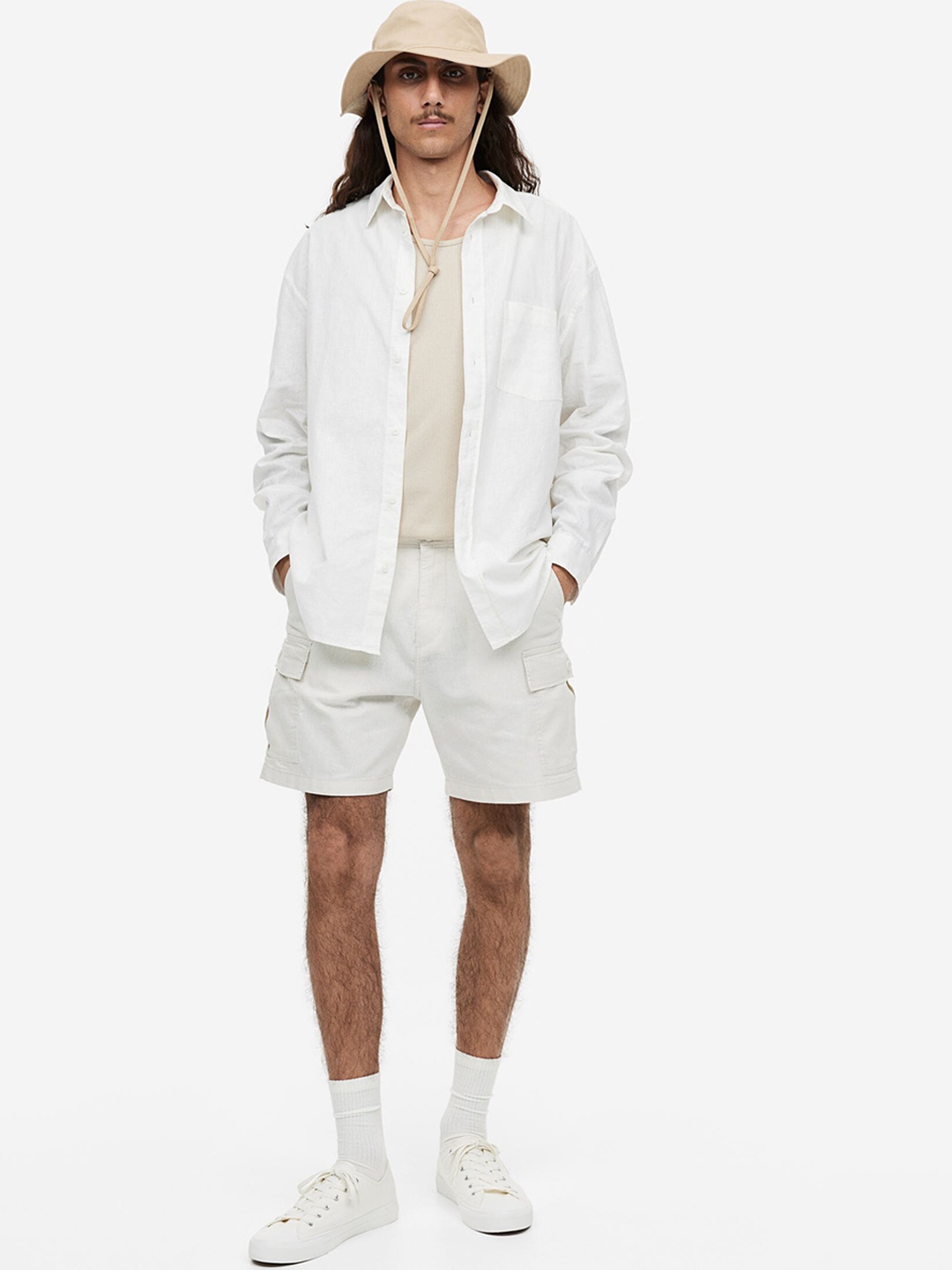 

H&M Men Tie-Detail Pure Cotton Bucket Hat, Beige